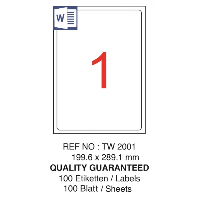 Tanex Laser Etiket TW-2001 199.6 X 289.1 MM ( 1 ) 100 LÜ