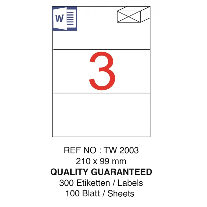 TANEX LASER ETİKET TW-2003 210 X 99 MM ( 3 ) 100 LÜ