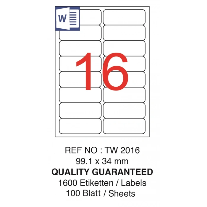 TANEX LASER ETİKET TW-2016 99.1 X 34 MM ( 16 ) 100 LÜ