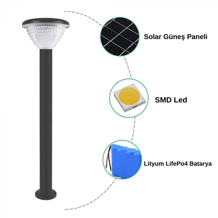 100W Solar Bahçe Armatürü ; Kumandalı ; 2400lm ; 6500K-4000K-3200K Seçmeli