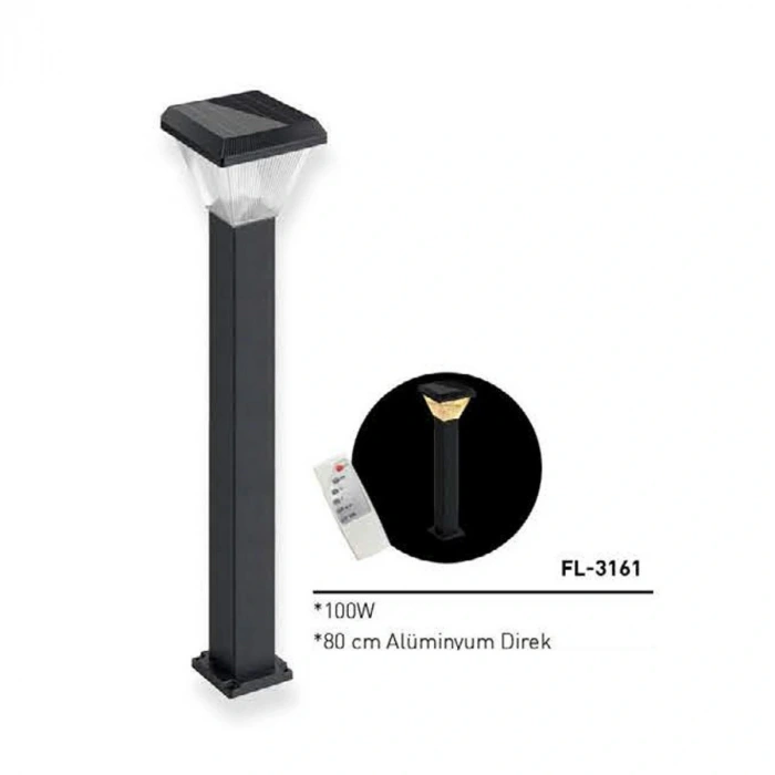 100W Solar Bahçe Armatürü ; Kumandalı ; 2400lm ; 6500K-4000K-3200K Seçmeli