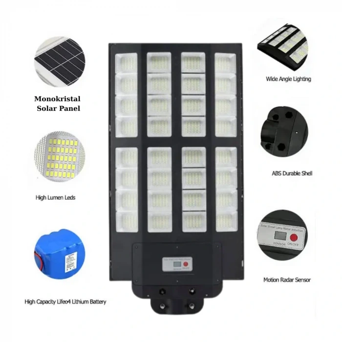 1500W Solar Sokak Armatürü ; Sensörlü Ve Kumandalı ; 24000lm ; 6500K