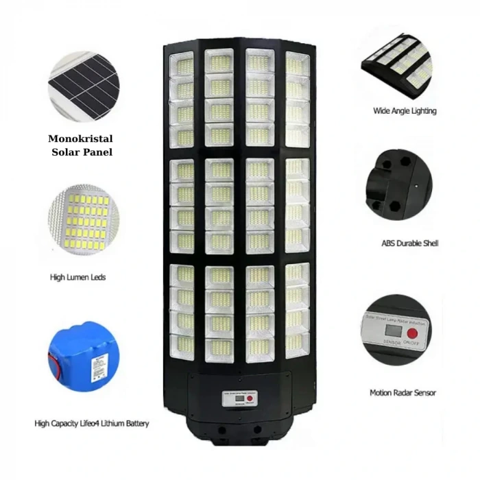 2000W Solar Sokak Armatürü ; Sensörlü Ve Kumandalı ; 32000lm ; 6500K