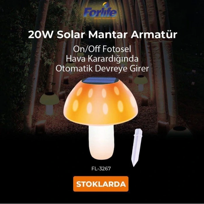 20W Solar Dekoratif Bahçe Armatürü ; 320lm ; 6500K-3200K