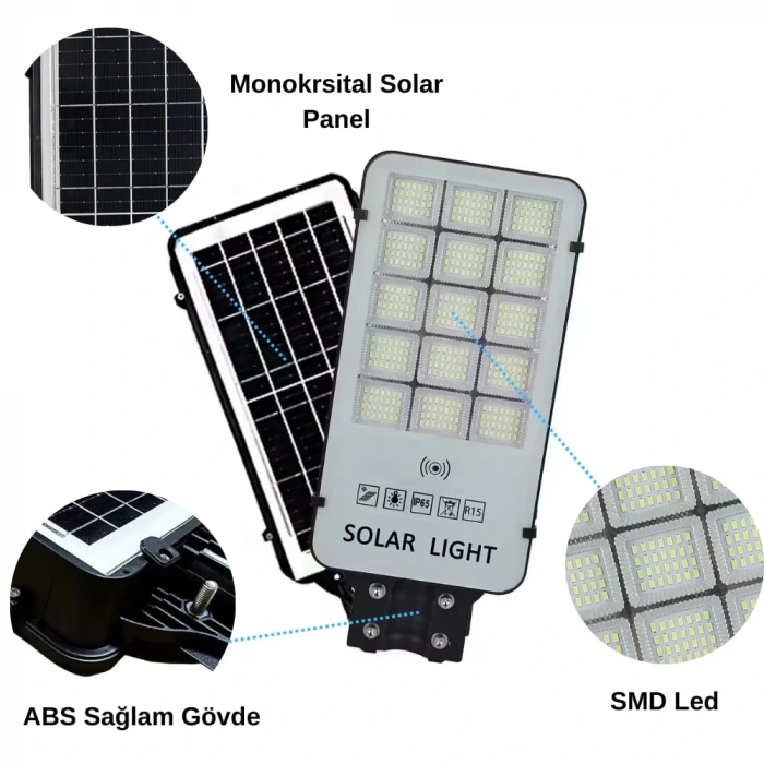 300W Solar Sokak Armatürü ; Sensörlü Ve Kumandalı ; 4800lm ; 6500K-3200K