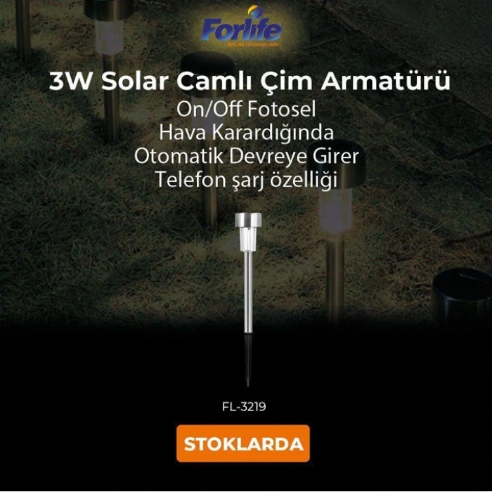 3W Solar Dekoratif Bahçe Armatürü ; 50lm ; 3200K