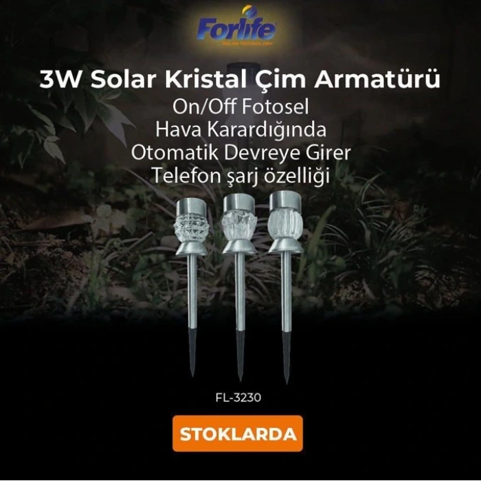3W Solar Dekoratif Bahçe Armatürü ; 50lm ; 3200K