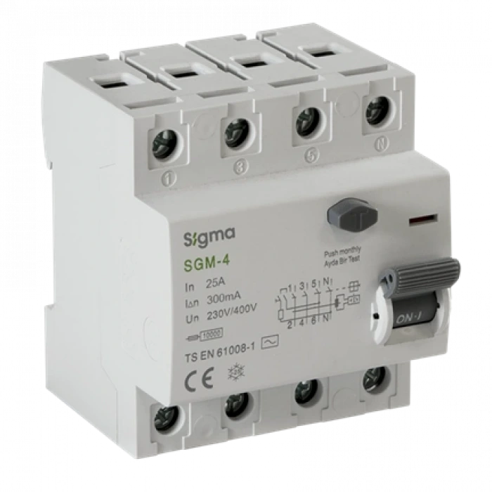 4x25A 300mA Kaçak Akım Koruma Şalteri (AC Tipi) ; 10kA