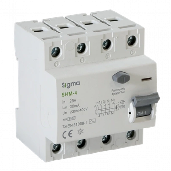 4x25A 30mA Kaçak Akım Koruma Şalteri (AC Tipi) ; 6kA