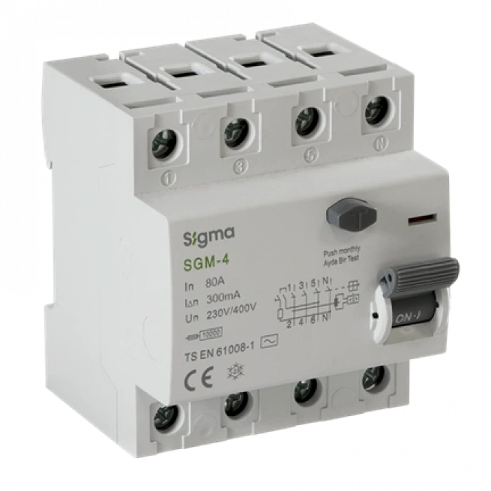 4x80A 300mA Kaçak Akım Koruma Şalteri (AC Tipi) ; 10kA