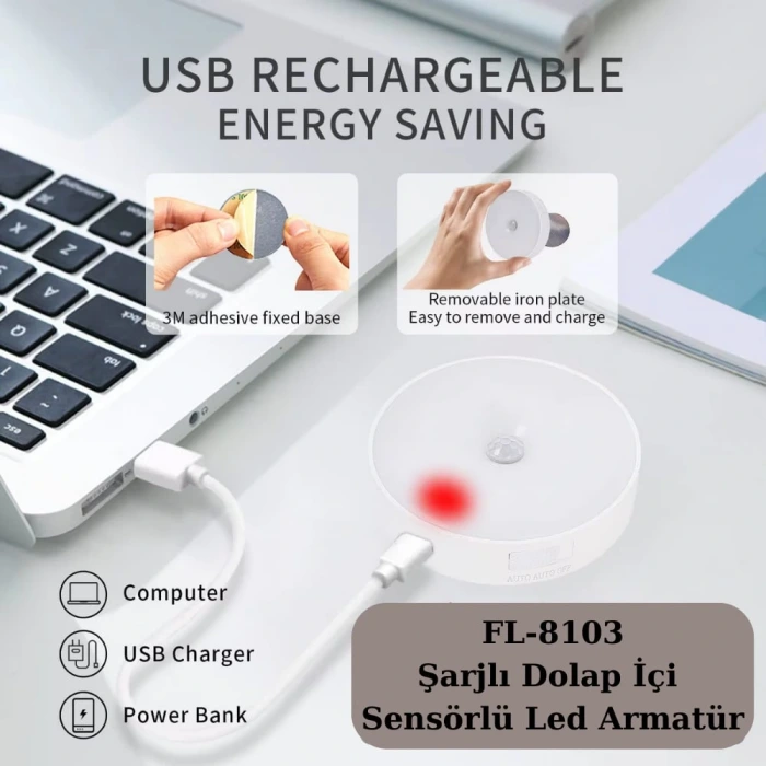 Şarjlı Aplik ; Sensörlü; 4000K