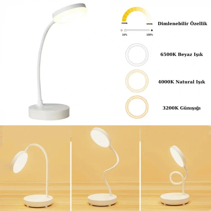 Şarjlı Dokunmatik Masa Lambası ; Dimmer Özellikli ;6500K-4000K-3200K