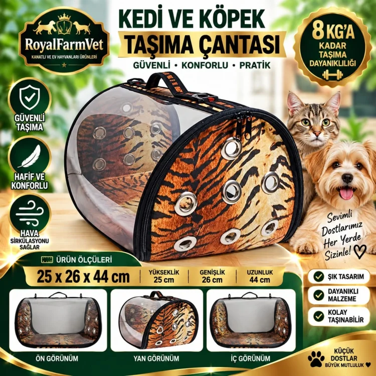 RoyalFarmVet Su Geçirmez Kedi ve Köpek Taşıma Çantası ( Tutma Aparatı ile beraber)