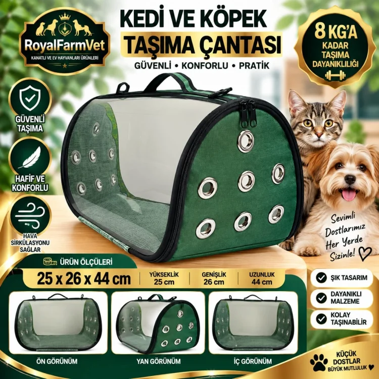 RoyalFarmVet Su Geçirmez Kedi ve Köpek Taşıma Çantası ( Tutma Aparatı ile beraber)