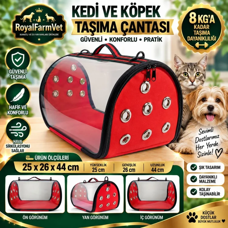 RoyalFarmVet Su Geçirmez Kedi ve Köpek Taşıma Çantası ( Tutma Aparatı ile beraber)