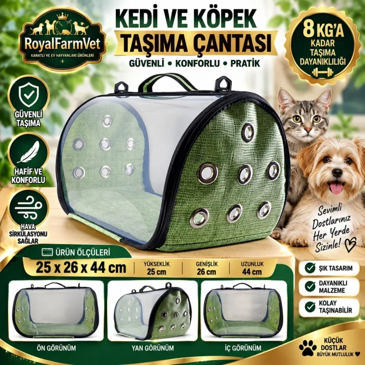 RoyalFarmVet Su Geçirmez Kedi ve Köpek Taşıma Çantası ( Tutma Aparatı ile beraber)