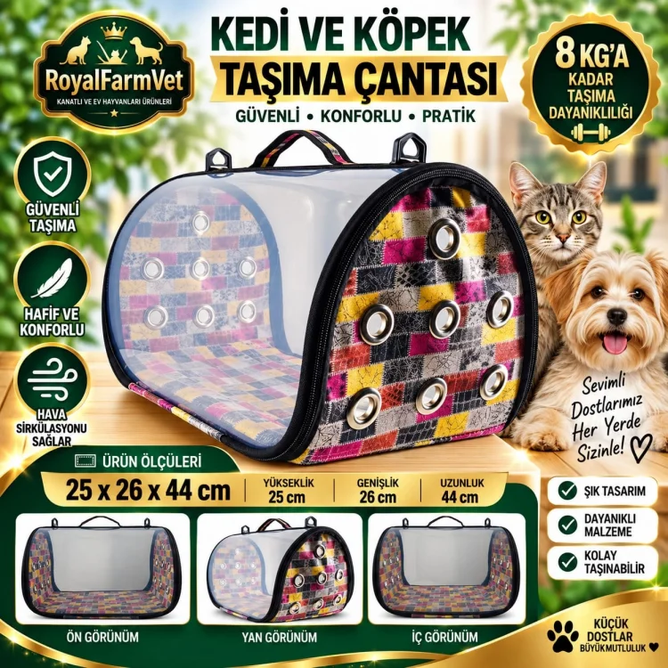 RoyalFarmVet Su Geçirmez Kedi ve Köpek Taşıma Çantası ( Tutma Aparatı ile beraber)