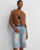 %100 Pamuk Dar Kesim Denim Bermuda-Mavi