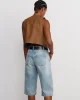 %100 Pamuk Dar Kesim Denim Bermuda-Mavi