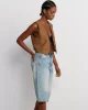 %100 Pamuk Dar Kesim Denim Bermuda-Mavi