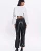 Kargo Cep Detaylı Beli Lastikli Deri Pantolon Siyah