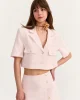 Kruvaze Yaka Cep Detaylı Kısa Ceket Pembe