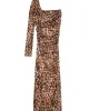 Leopar Desenli Drape Detaylı Tül Midi Elbise Kahverengi