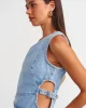 Pencere Detaylı Denim Bluz-Mavi