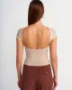 Sırt Detaylı Soluk Efektli T-shirt-Bej