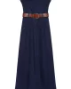 Straplez Denim Pileli Elbise Mavi