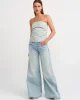 Yanları Büzgülü Denim Büstiyer-Tint