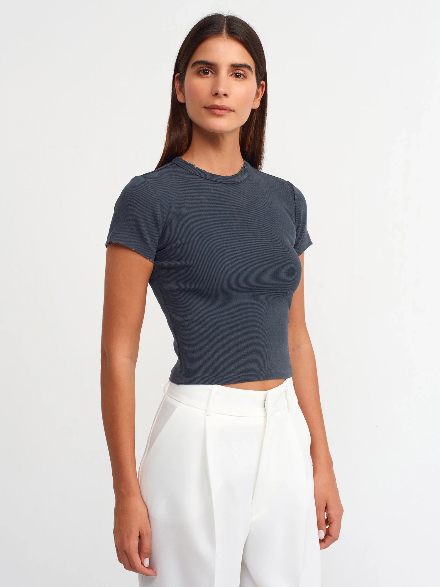Yıkama Efektli T-Shirt-Haki