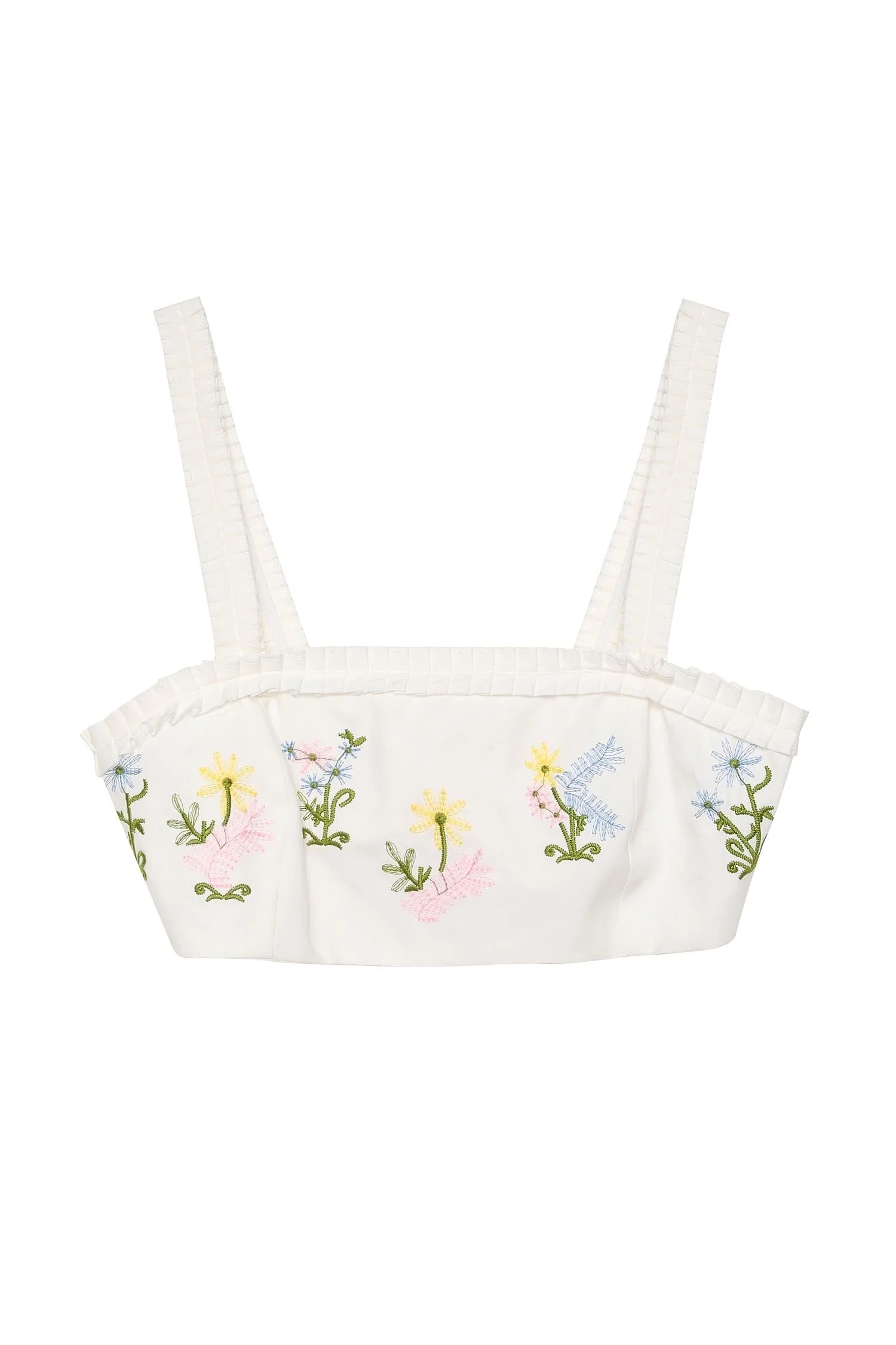 Nakış Detaylı Crop Bluz Ekru
