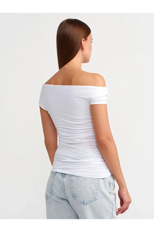 Asimetrik Yaka Top-Beyaz