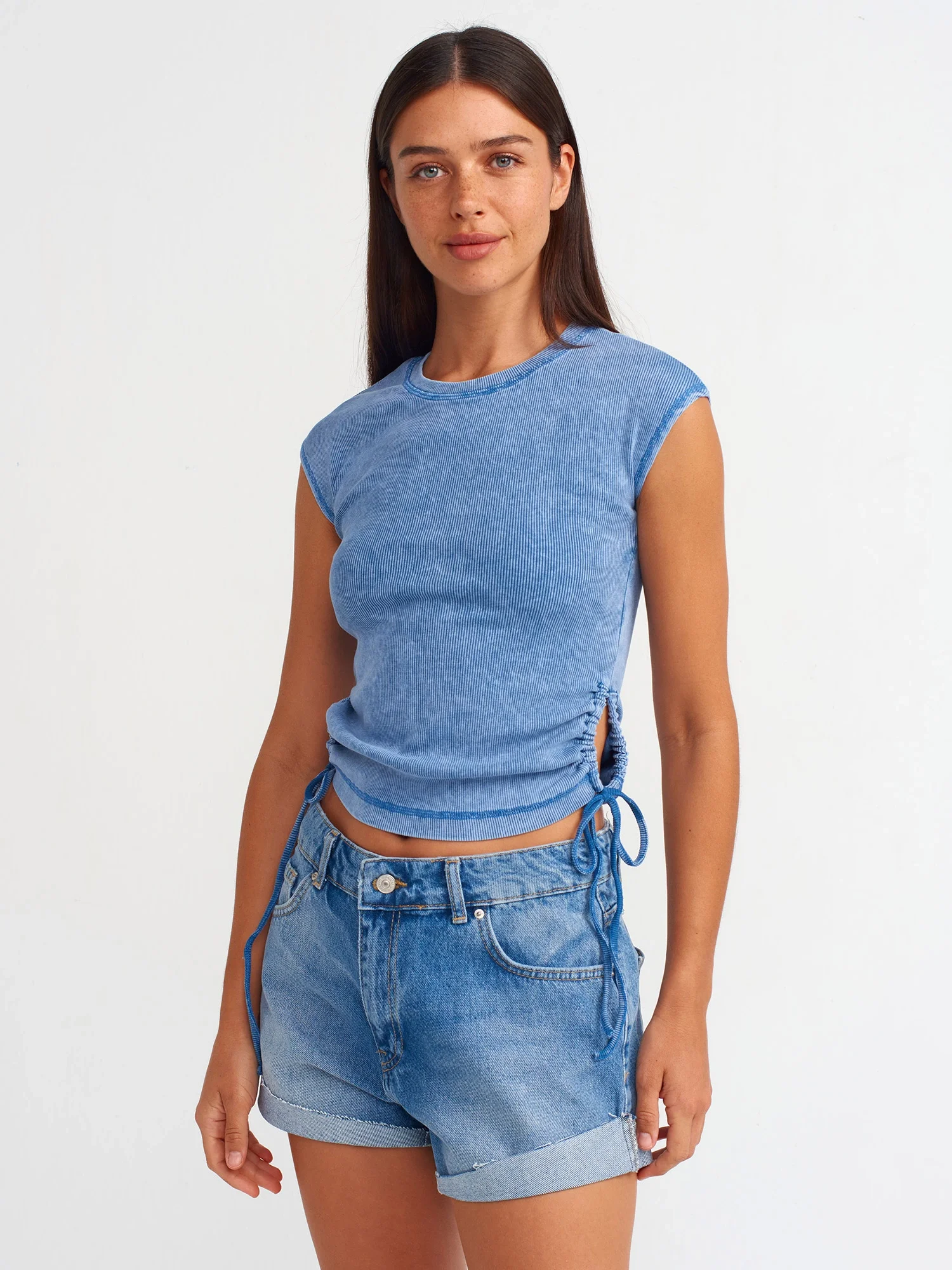 Basic Denim Şort-Koyu Mavi