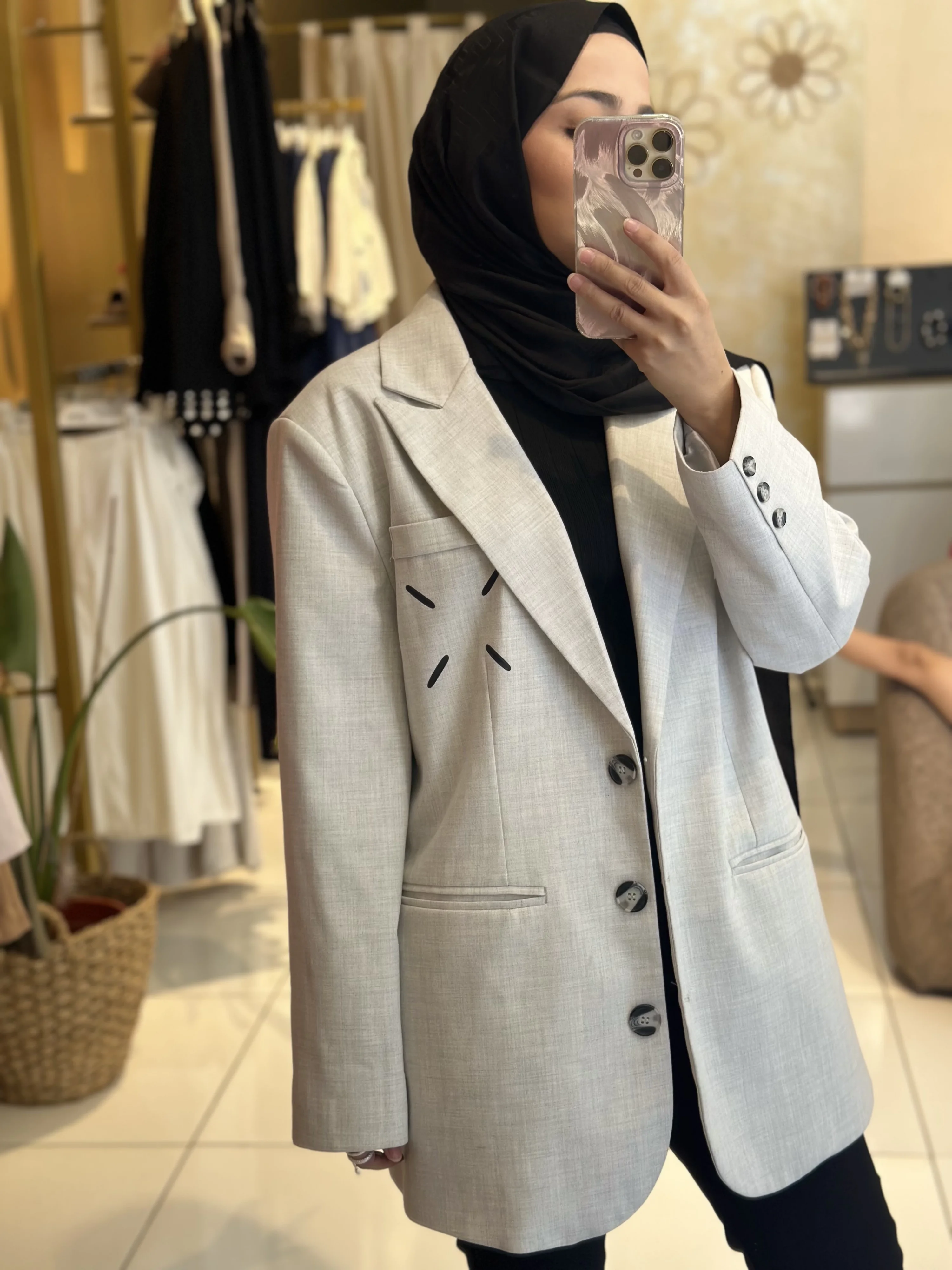 Baskı Detaylı Ceket Gri