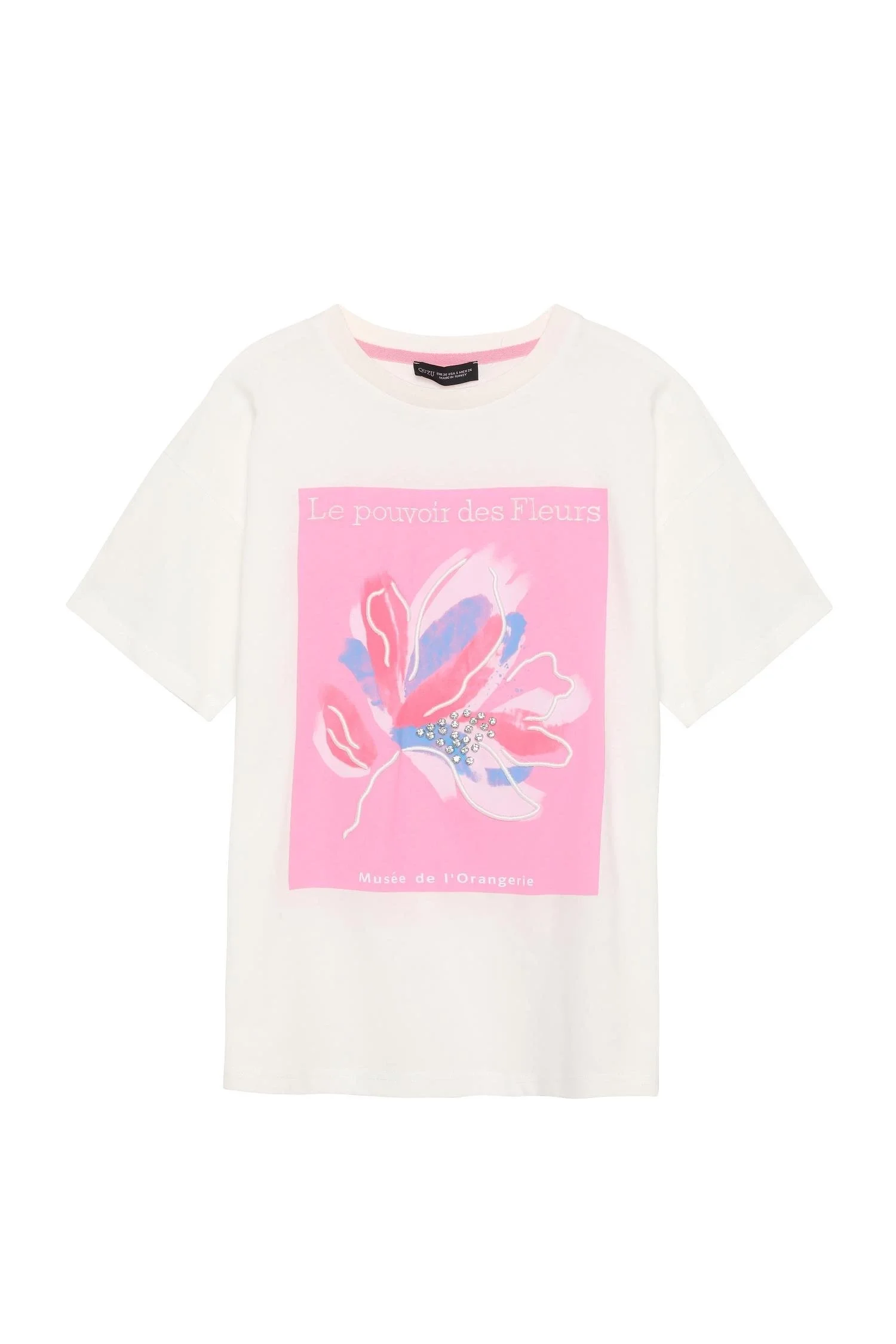 Baskı Detaylı T-shirt Ekru/Pembe