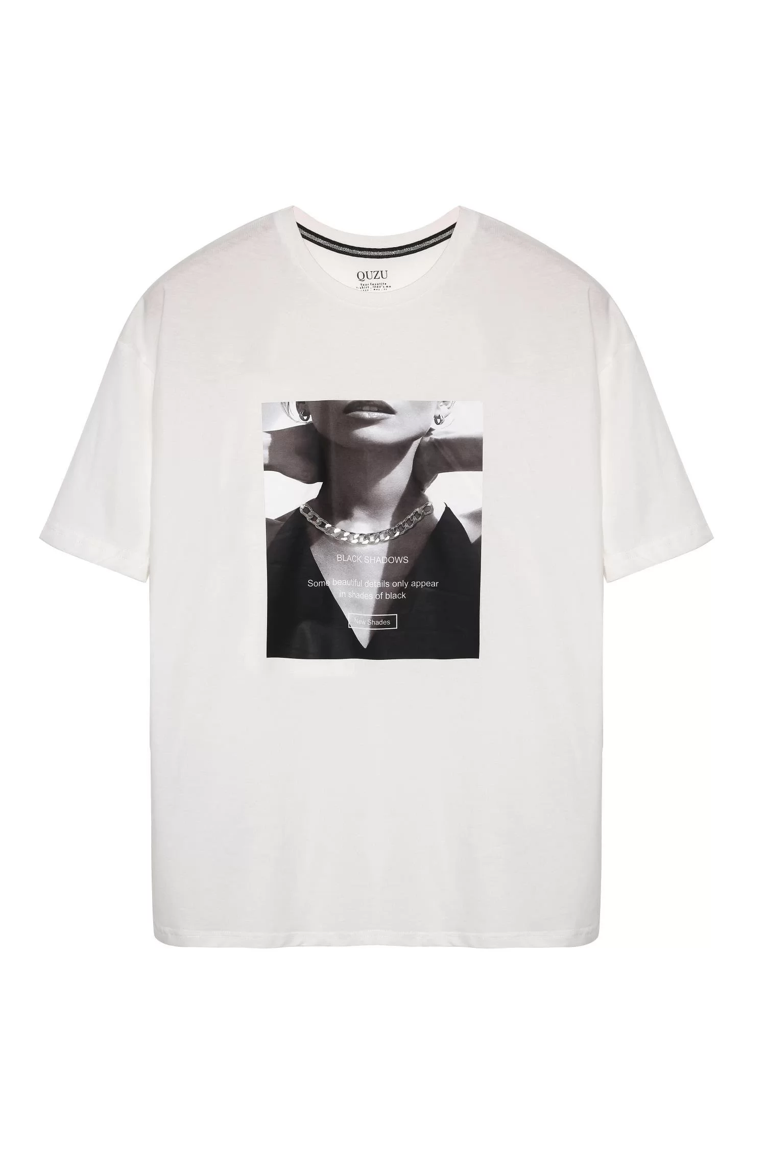 Baskı Ve Zinciri Detaylı T-shirt Ekru