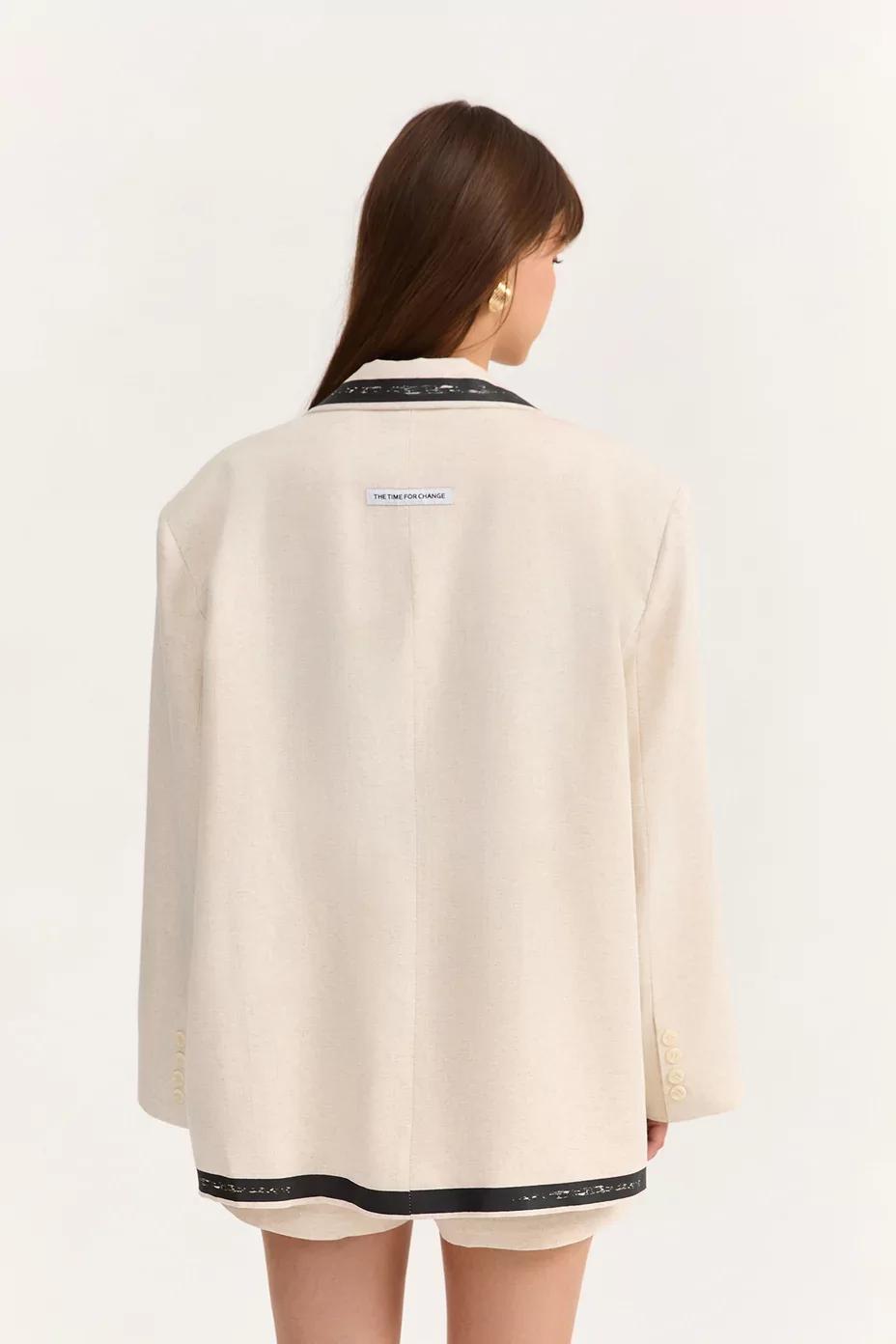 Baskılı Keten Blazer Ceket Natural