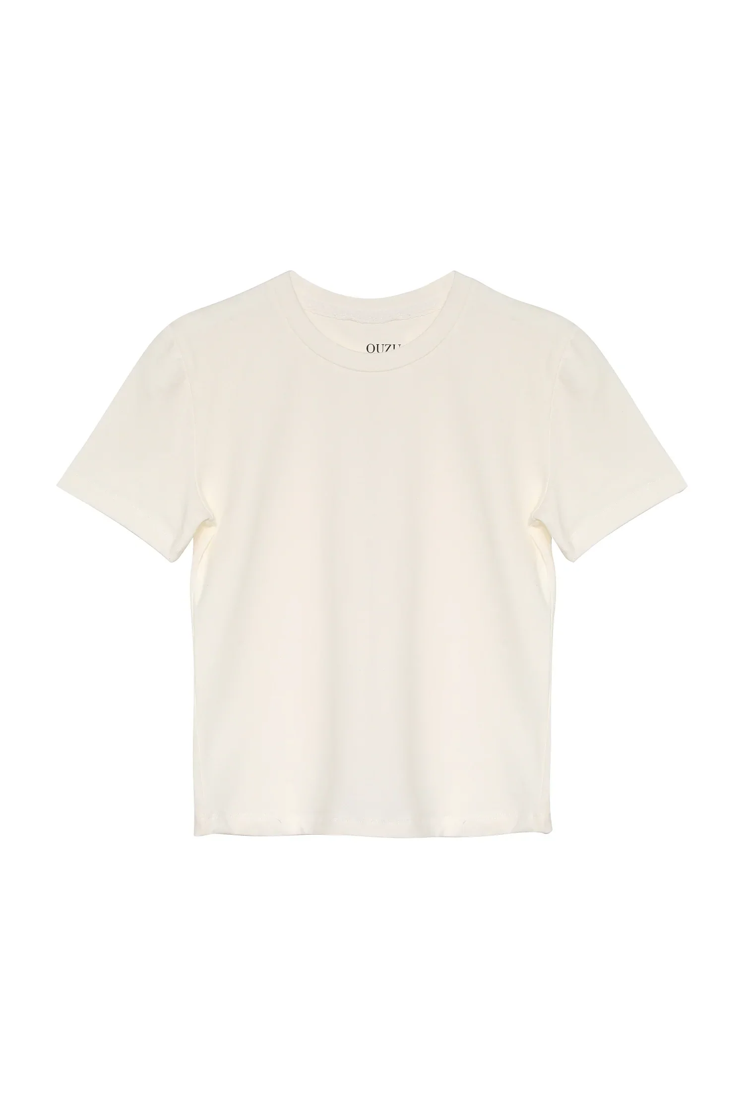 Bisiklet Yaka Basic T-shirt Ekru