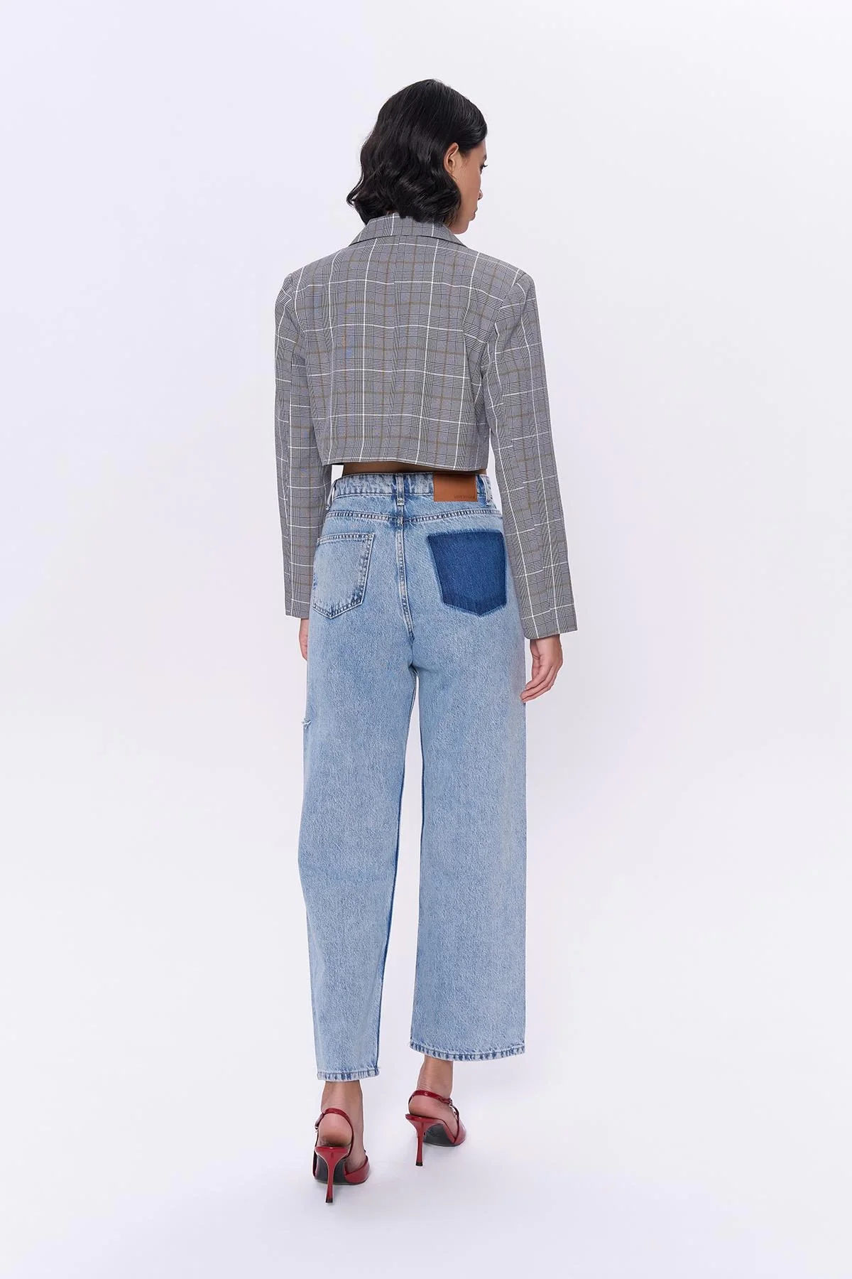 Çift Düğmeli Crop Blazer Ceket Gri