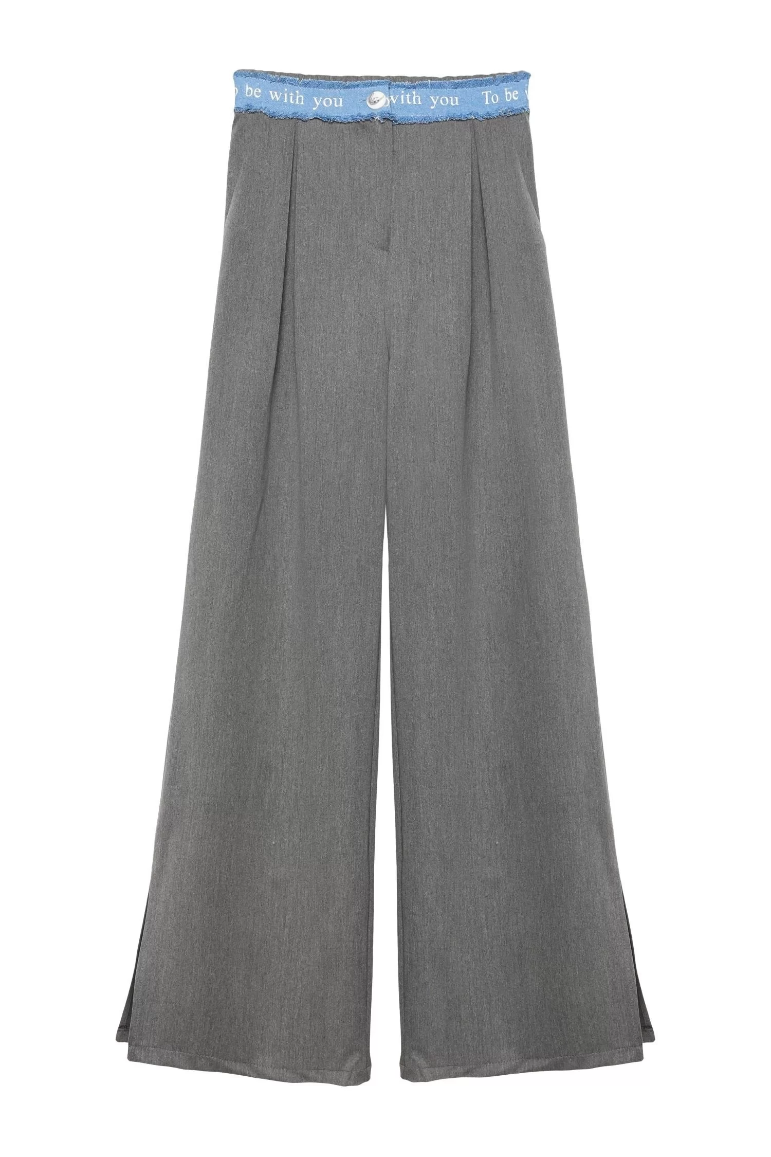 Denim Detaylı Gri Pantolon