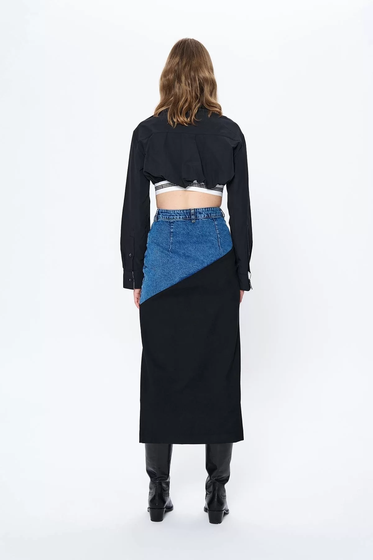 Denim Detaylı Midi Etek