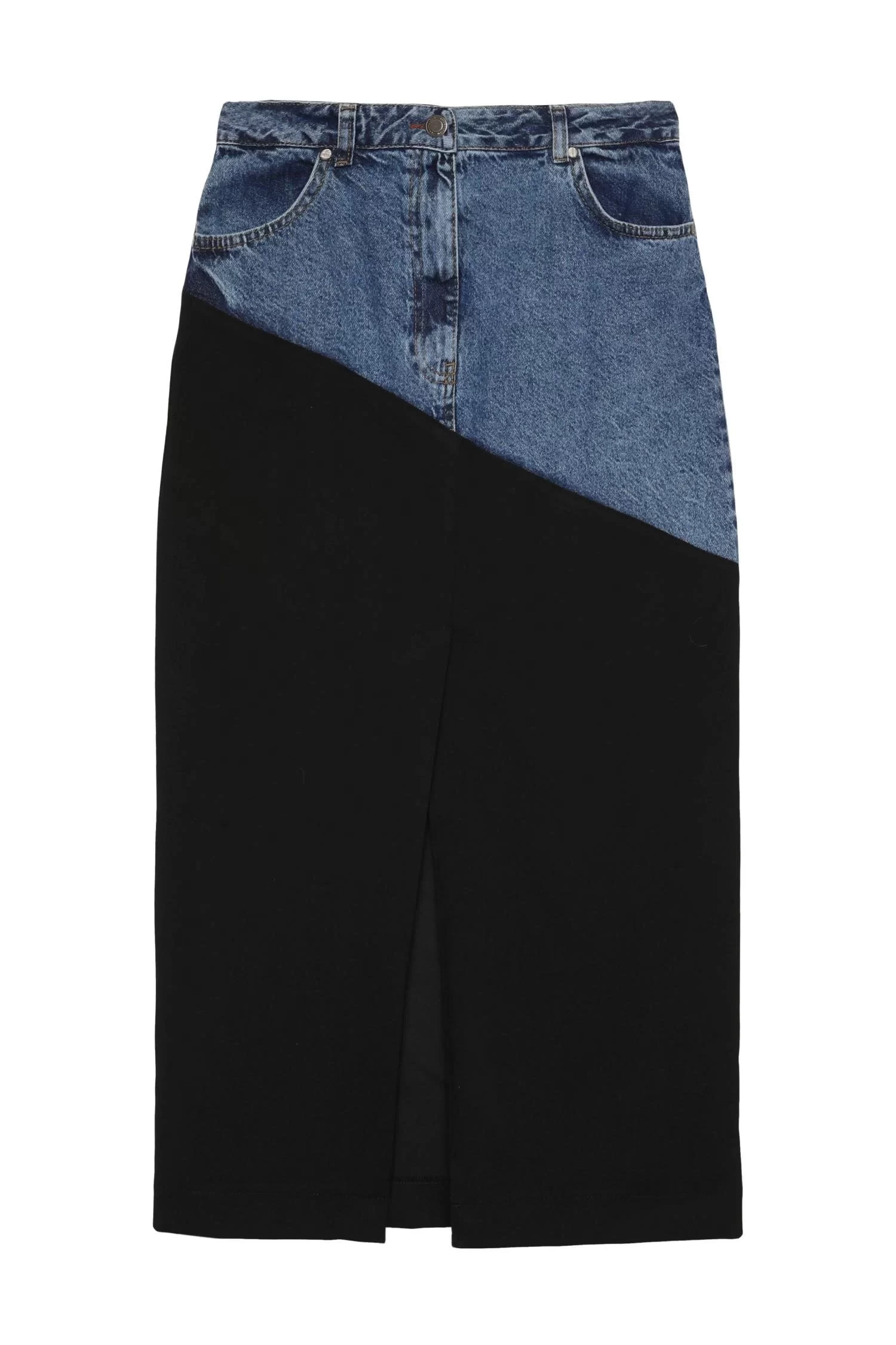 Denim Detaylı Midi Etek