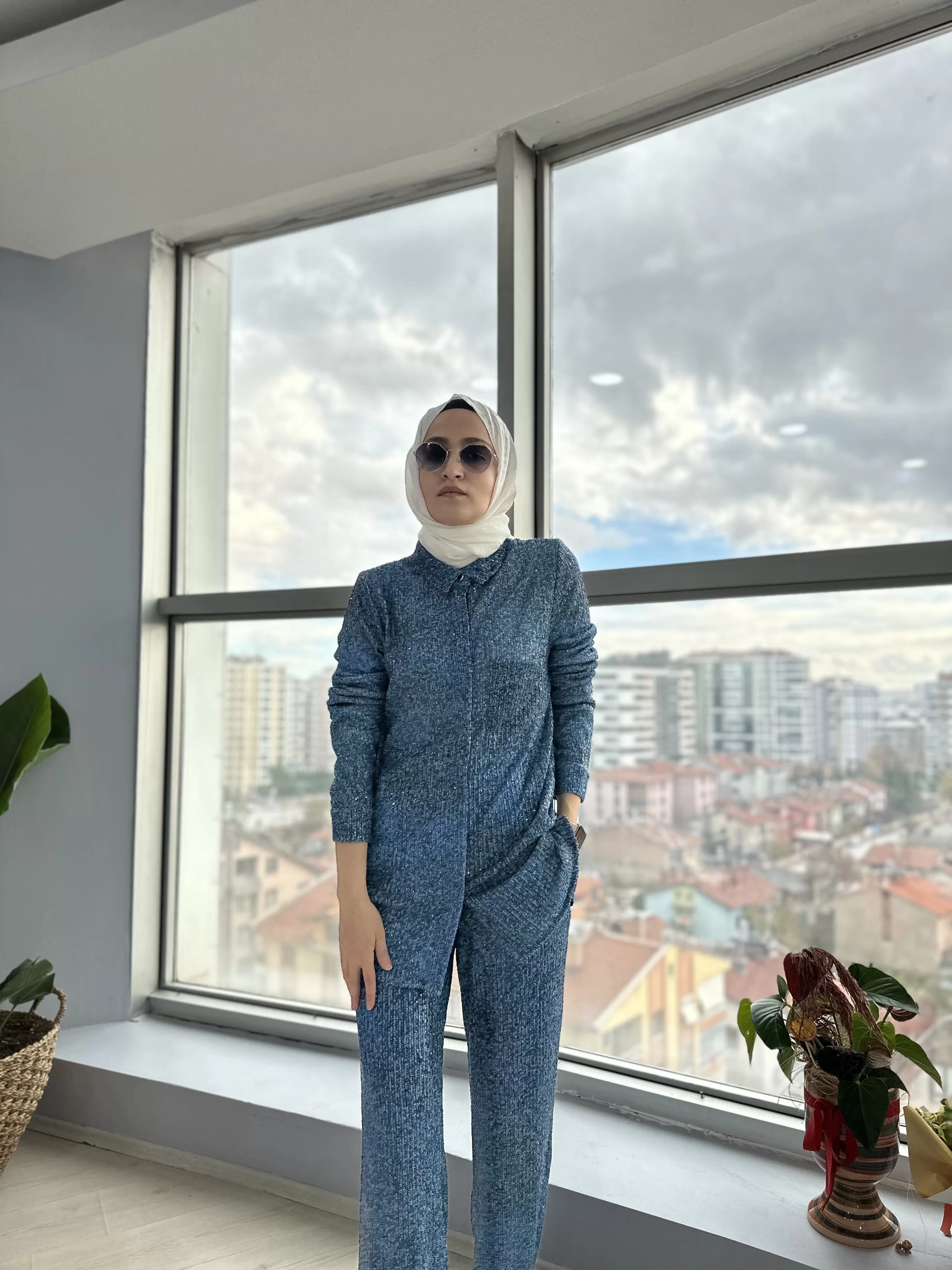 Denim Efektli Payet Gömlek