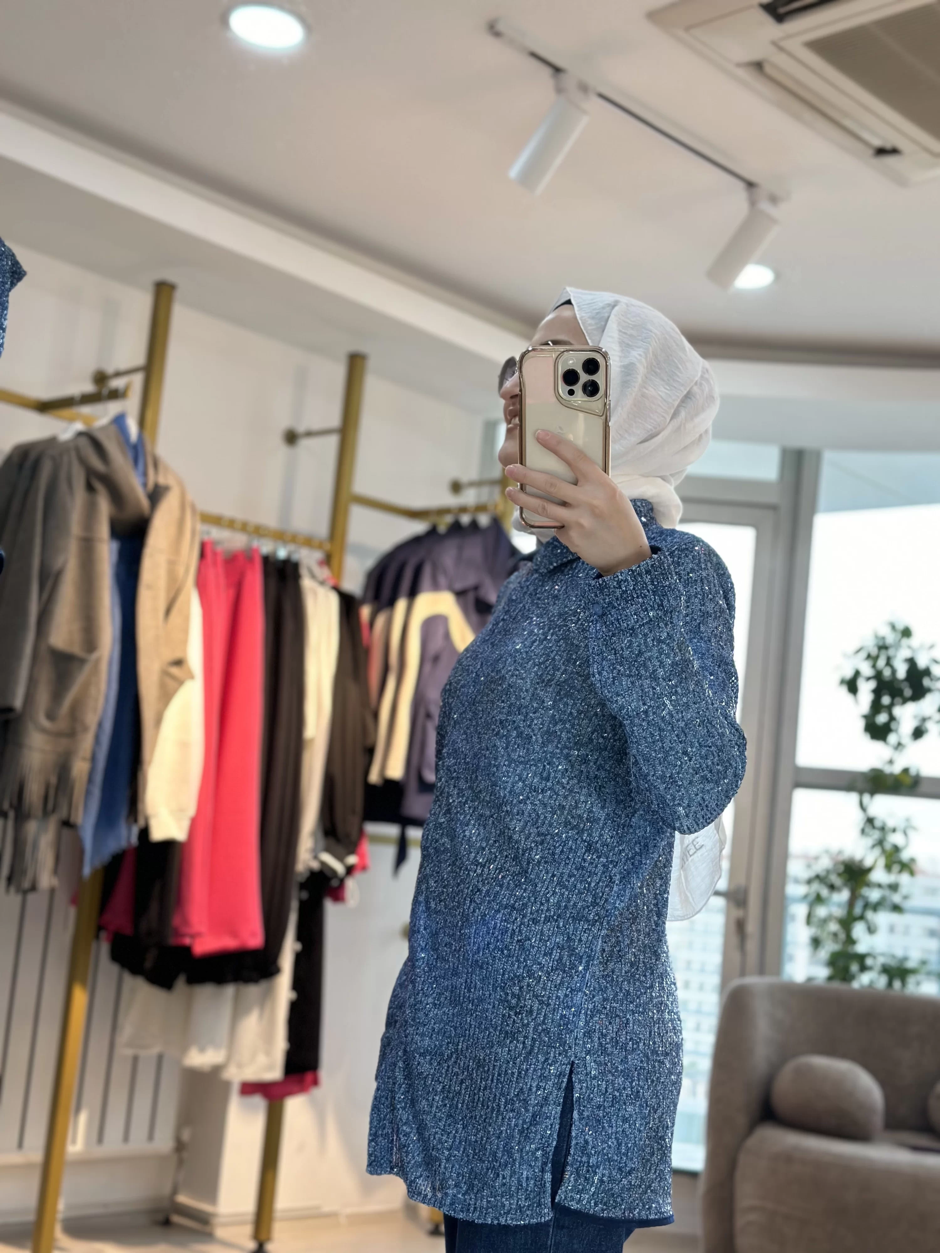 Denim Efektli Payet Gömlek