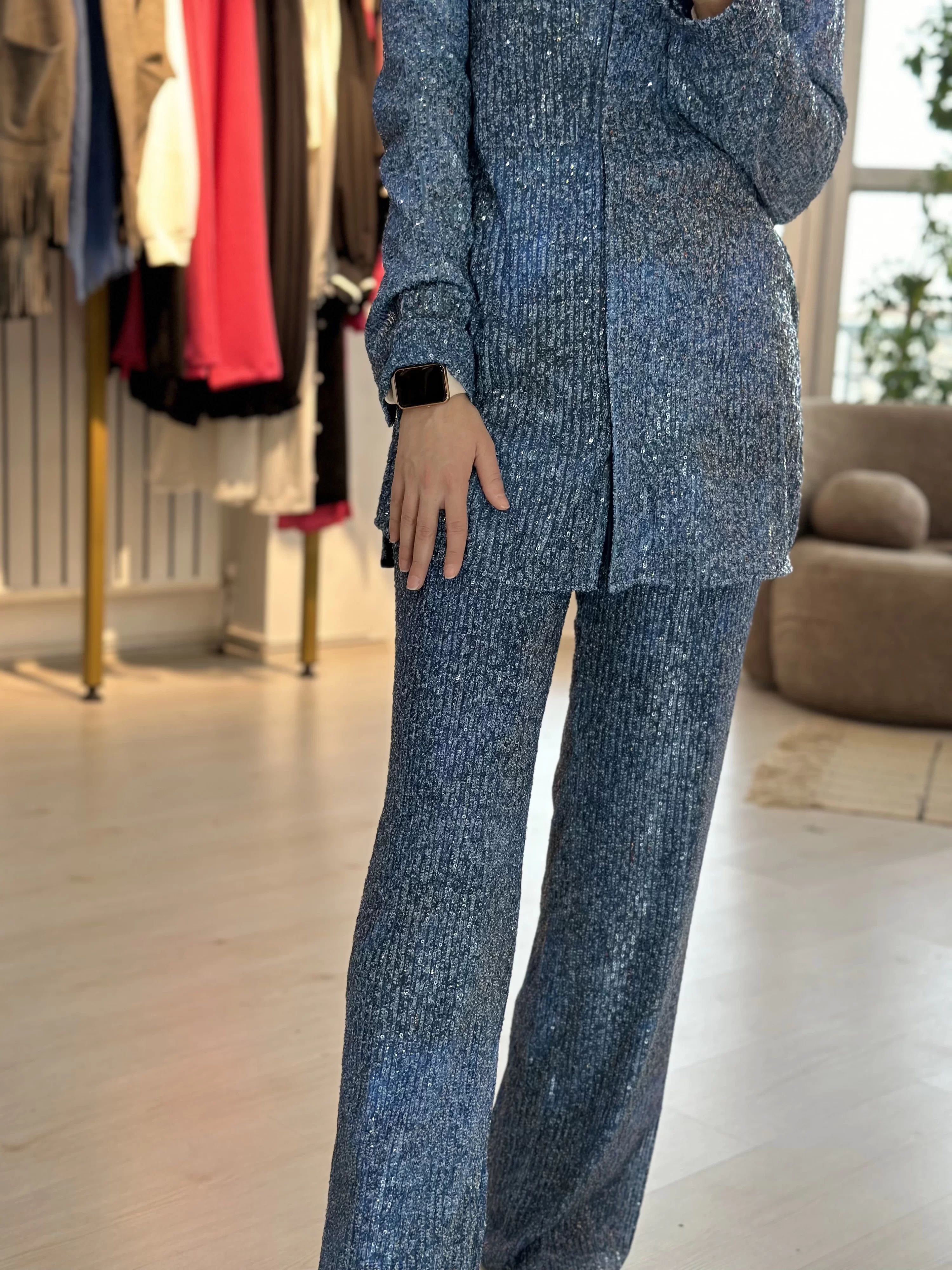 Denim Efektli Payet Pantolon