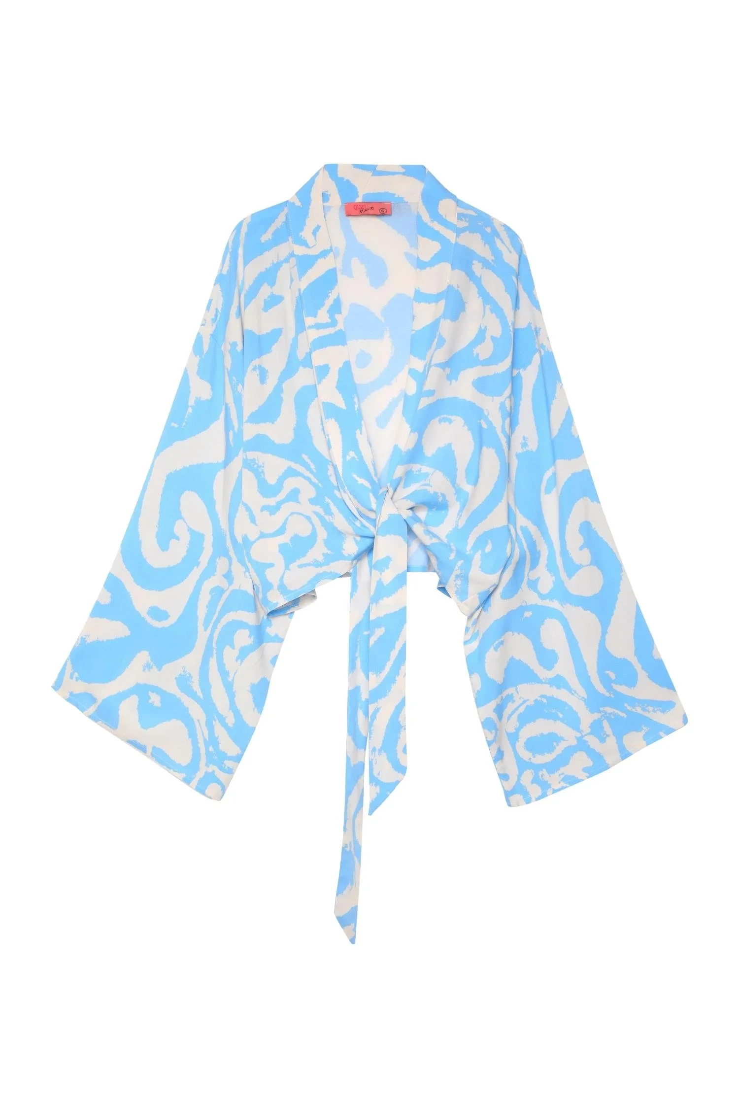 Desenli Kısa Kimono Mavi