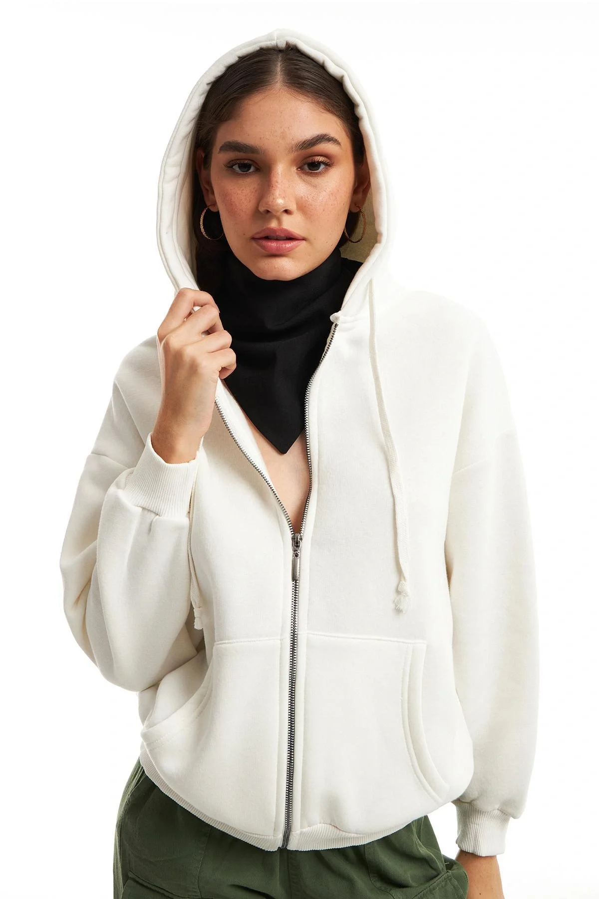 Fermuarlı Sweat Ceket Ekru