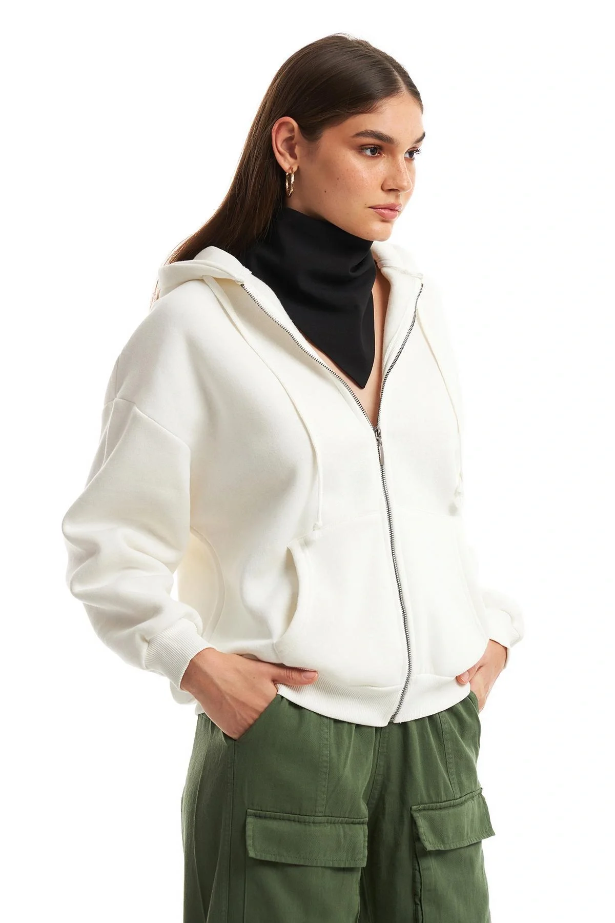 Fermuarlı Sweat Ceket Ekru